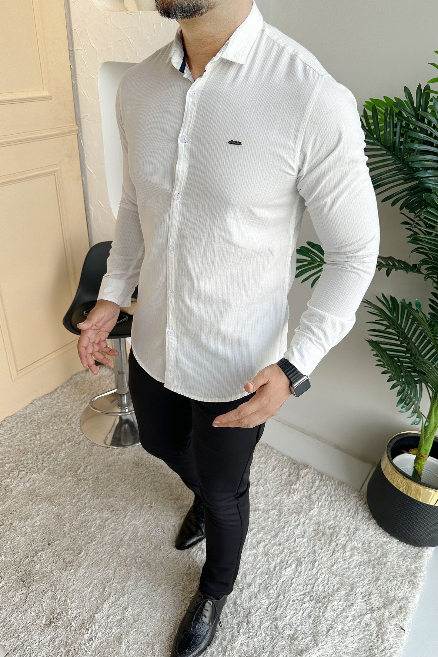Turbo Organic MonoChromatic Long Sleeve Cotton Casual Shirt in White
