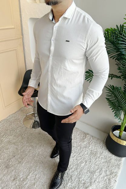 Turbo Organic MonoChromatic Long Sleeve Cotton Casual Shirt in White