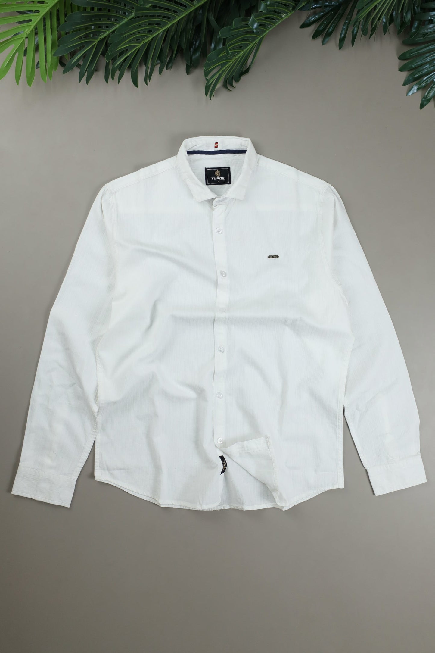 Turbo Organic MonoChromatic Long Sleeve Cotton Casual Shirt in White
