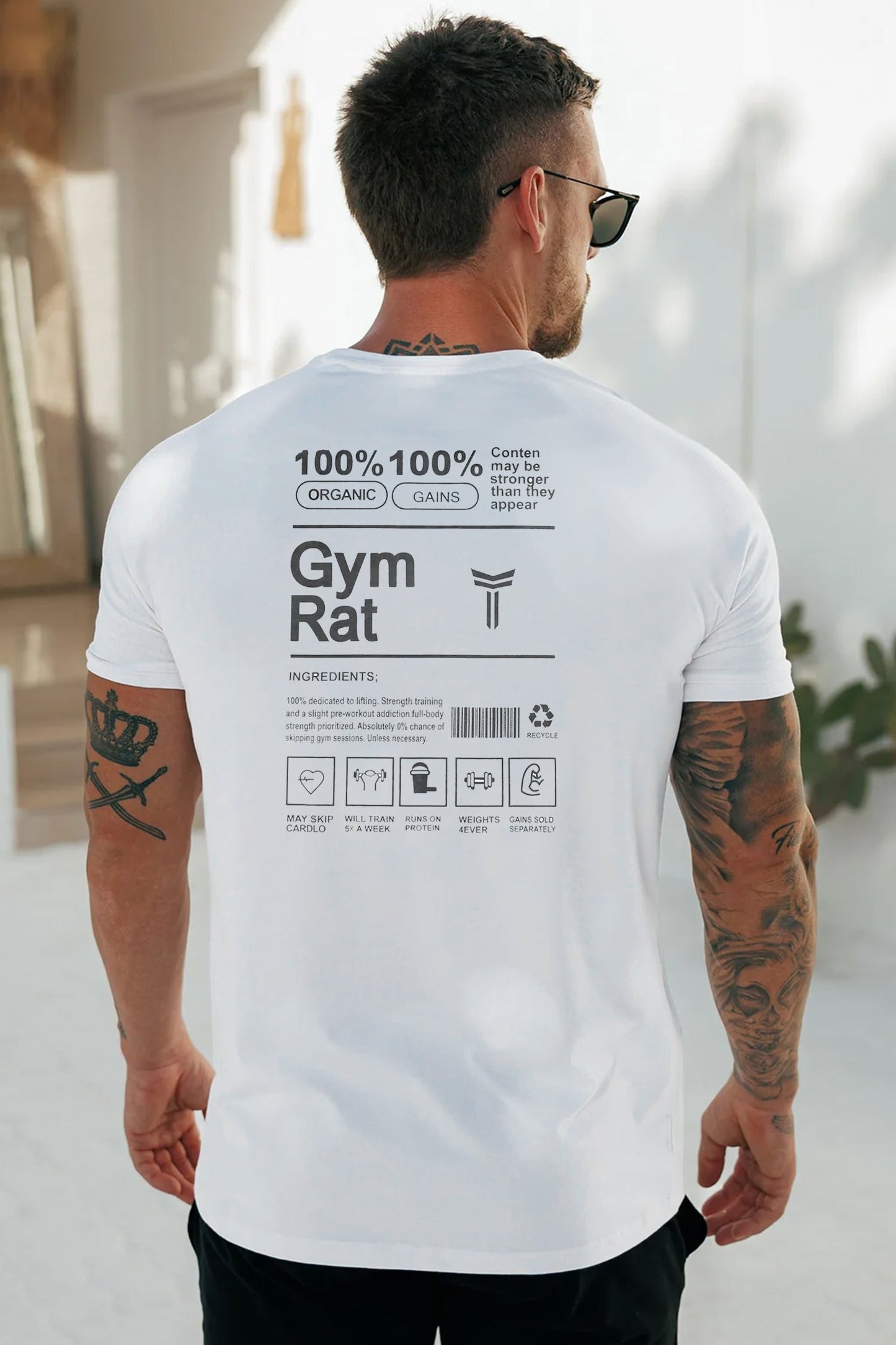 Turbo 'The Gymrat Manifesto' Graphic Performance Dry-Fit Tee In White