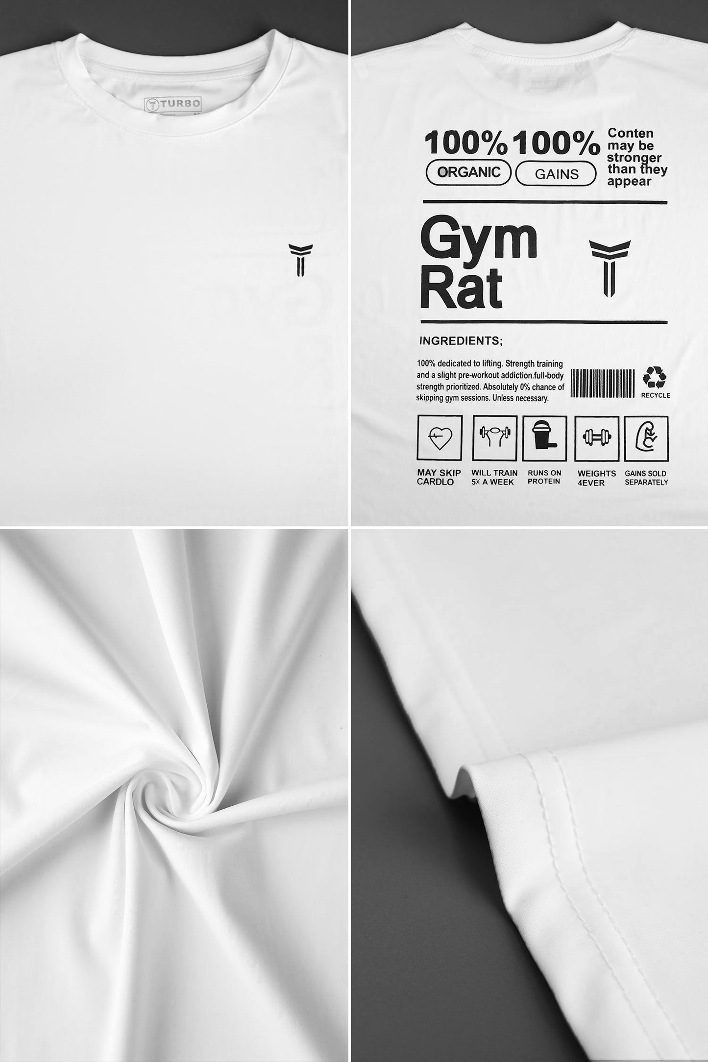 Turbo 'The Gymrat Manifesto' Graphic Performance Dry-Fit Tee In White