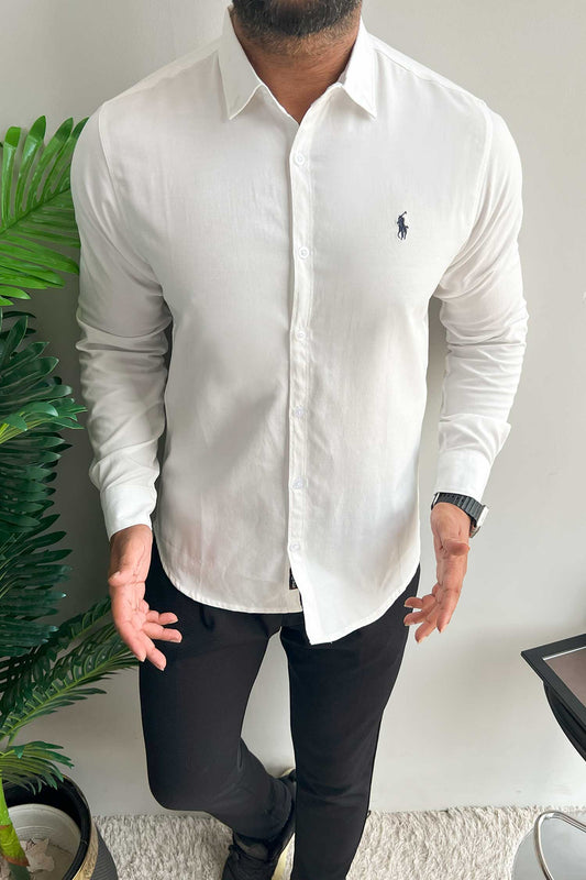 Polo Rph Lren Custom SlimFit Casual Shirt In White