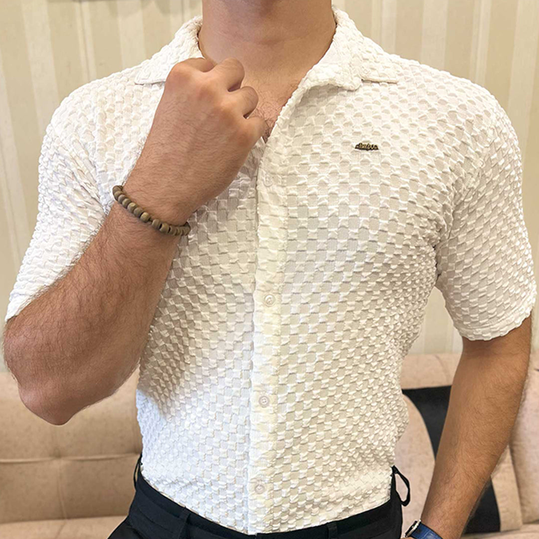 Turbo Popcorn Cuba Waffle Casual Shirt In White