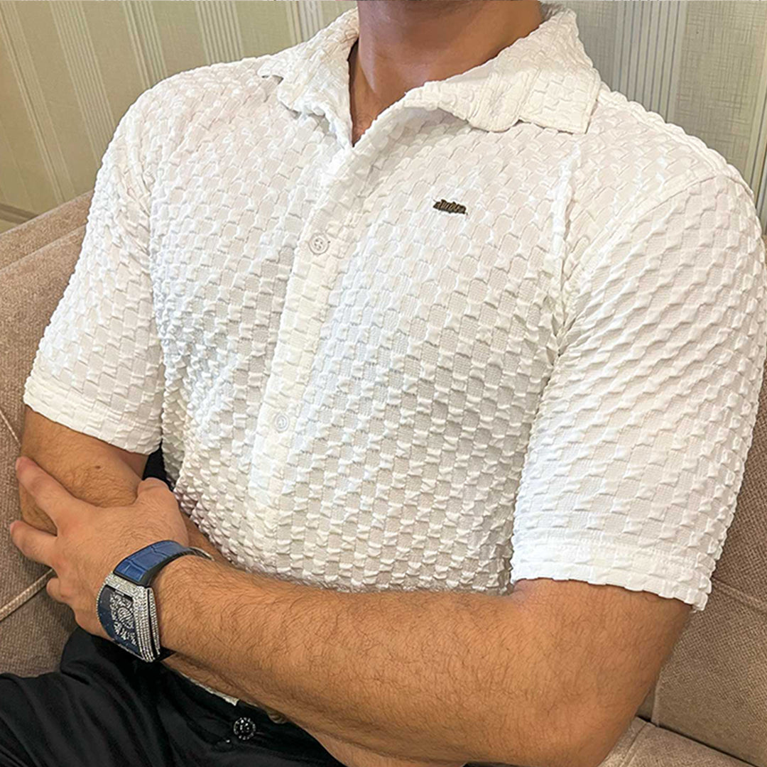 Turbo Popcorn Cuba Waffle Casual Shirt In White