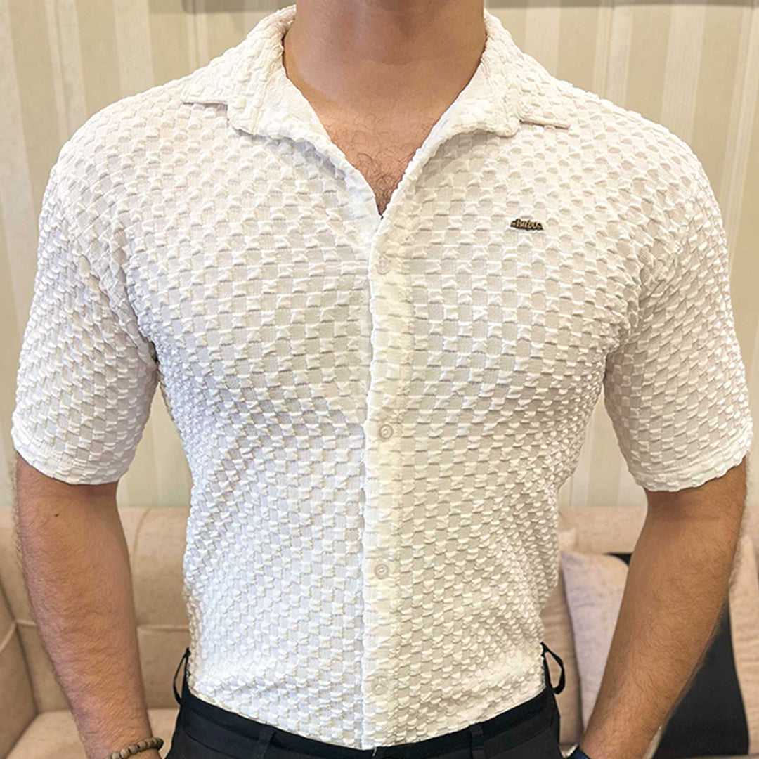 Turbo Popcorn Cuba Waffle Casual Shirt In White