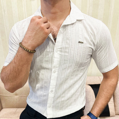 Fabrico Texture Crochet Casual Shirt In White