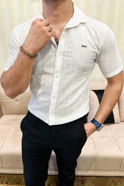 Turbo Wave Texture Crochet Casual Shirt