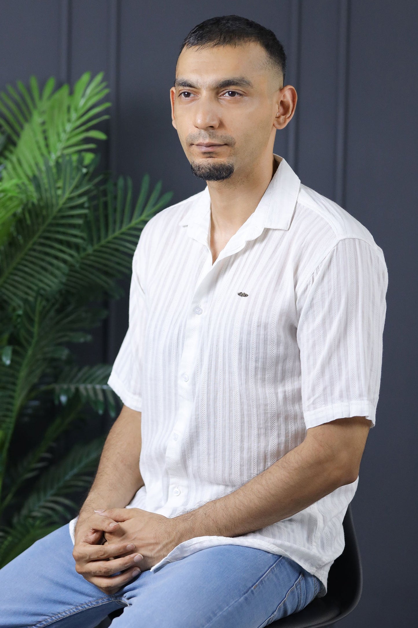 Turbo Minimalist Design Half Sleeve Casual Shirt In White