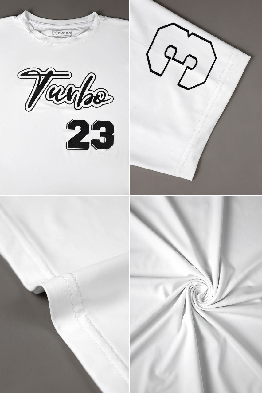 Turbo Heritage '23' Throwback Script Dry-Fit Tee In White