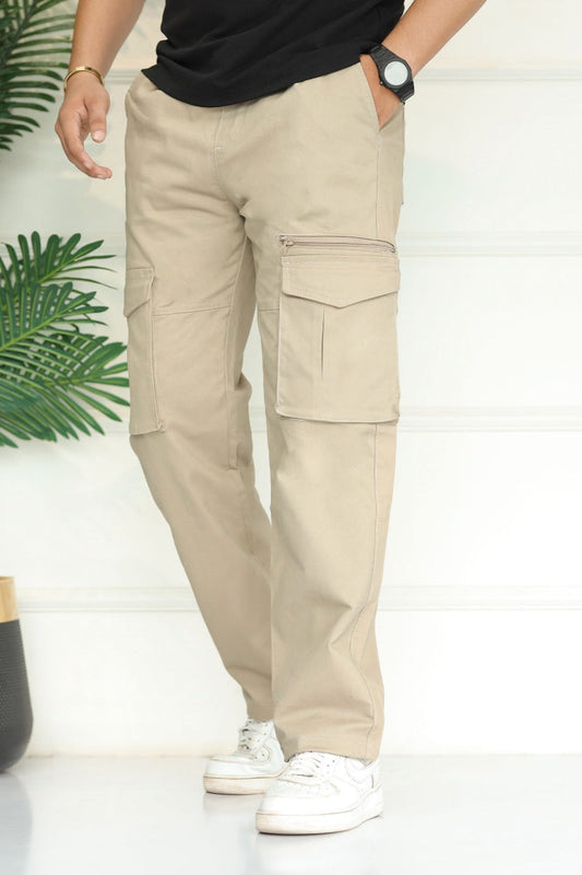 Turbo 'Recon' Division Zip-Detail Loose Bottom Cargo Trouser In Light Skin