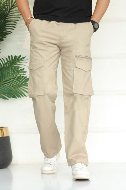 Turbo 'Recon' Division Zip-Detail Loose Bottom Cargo Trouser In Light Skin