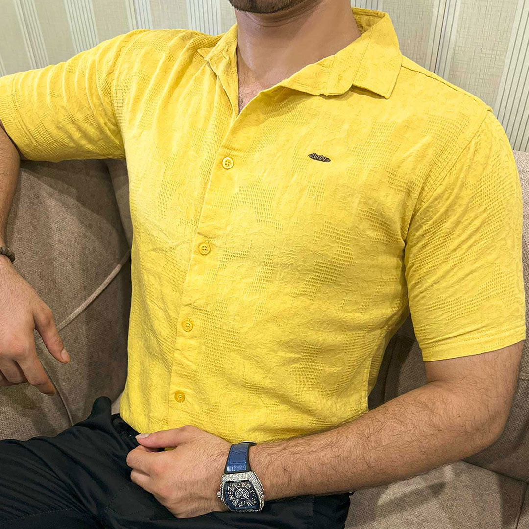 Turbo Artistic Touch Comfort Casual Shirt In Mustard Yellow