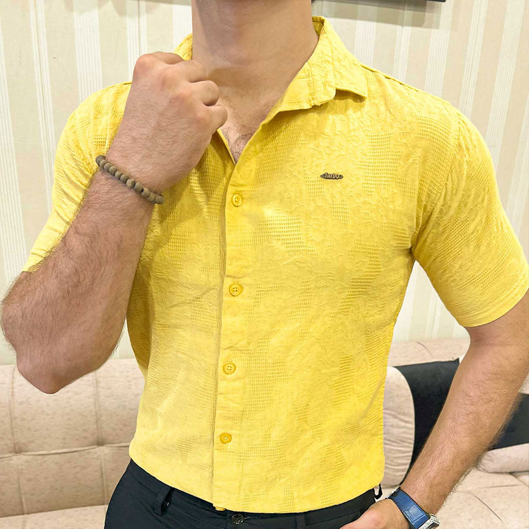 Turbo Artistic Touch Comfort Casual Shirt In Mustard Yellow