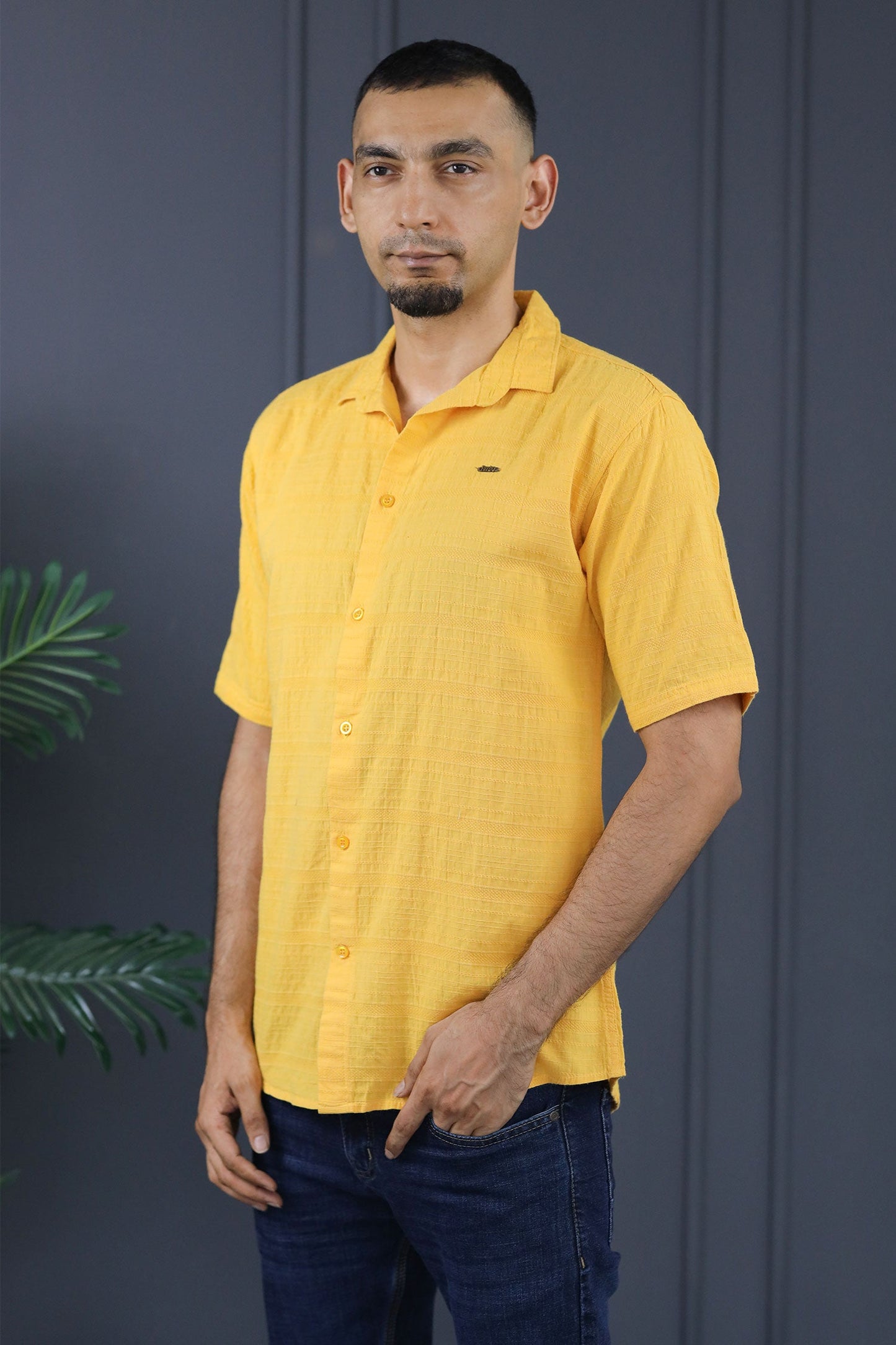 Turbo Knit Craft Crochet Casual Shirt In Yellow
