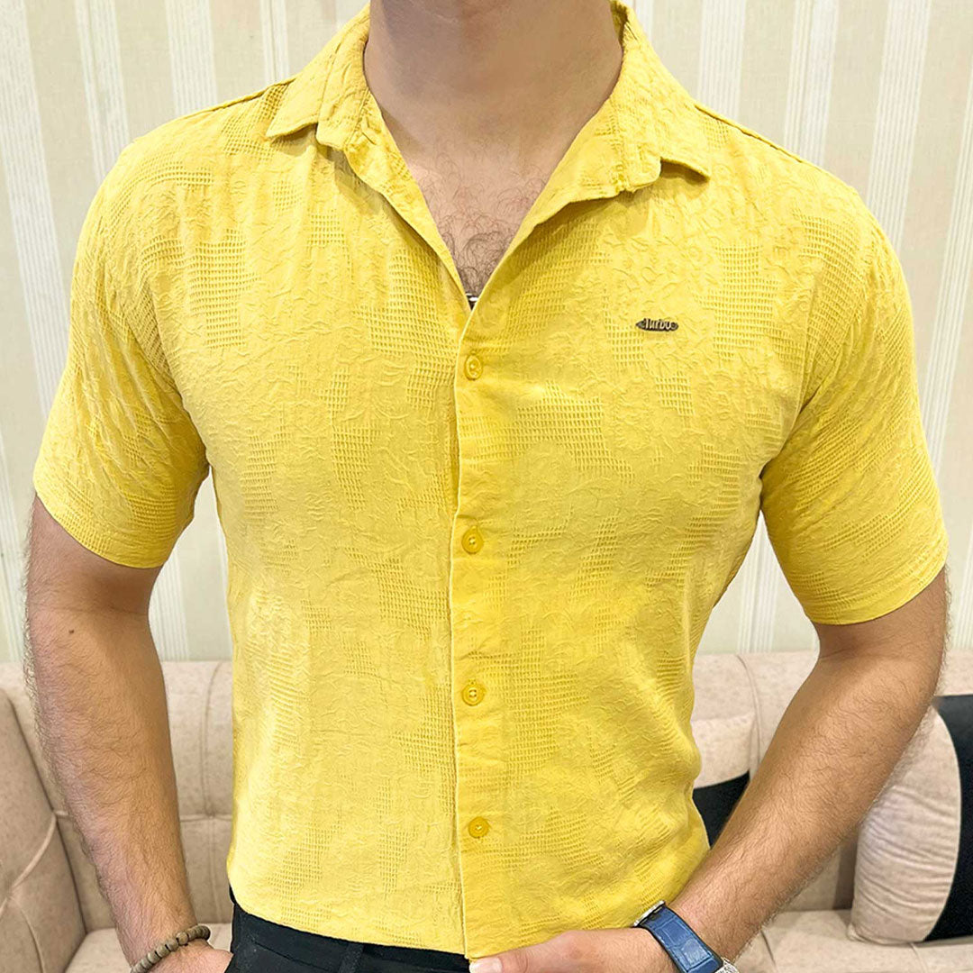 Turbo Artistic Touch Comfort Casual Shirt In Mustard Yellow