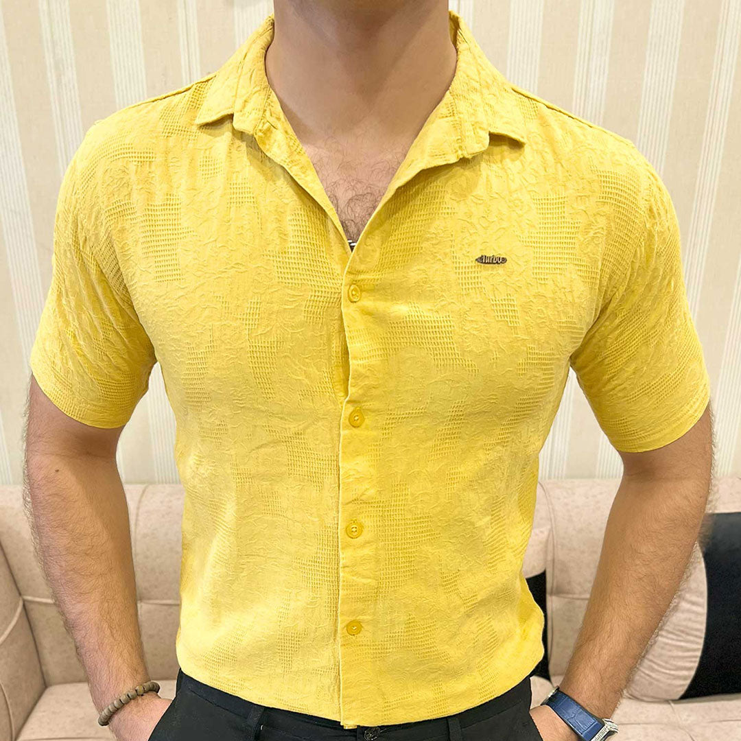 Turbo Artistic Touch Comfort Casual Shirt In Mustard Yellow