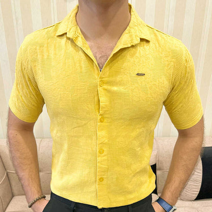 Turbo Artistic Touch Comfort Casual Shirt In Mustard Yellow