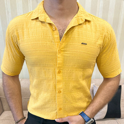 Turbo Knit Craft Crochet Casual Shirt In Yellow