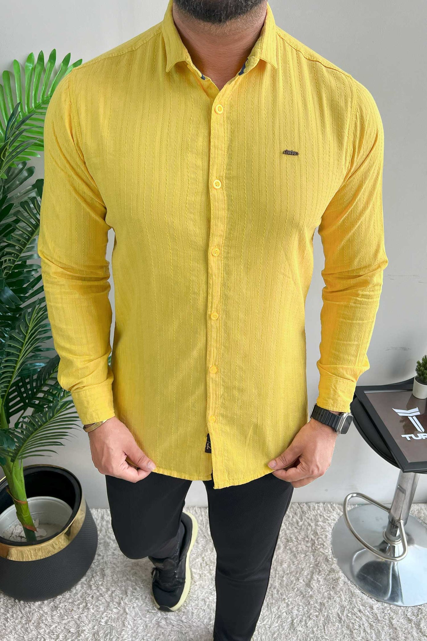 Turbo Billy Textured Knit Long Sleeve Cotton Casual Shirt