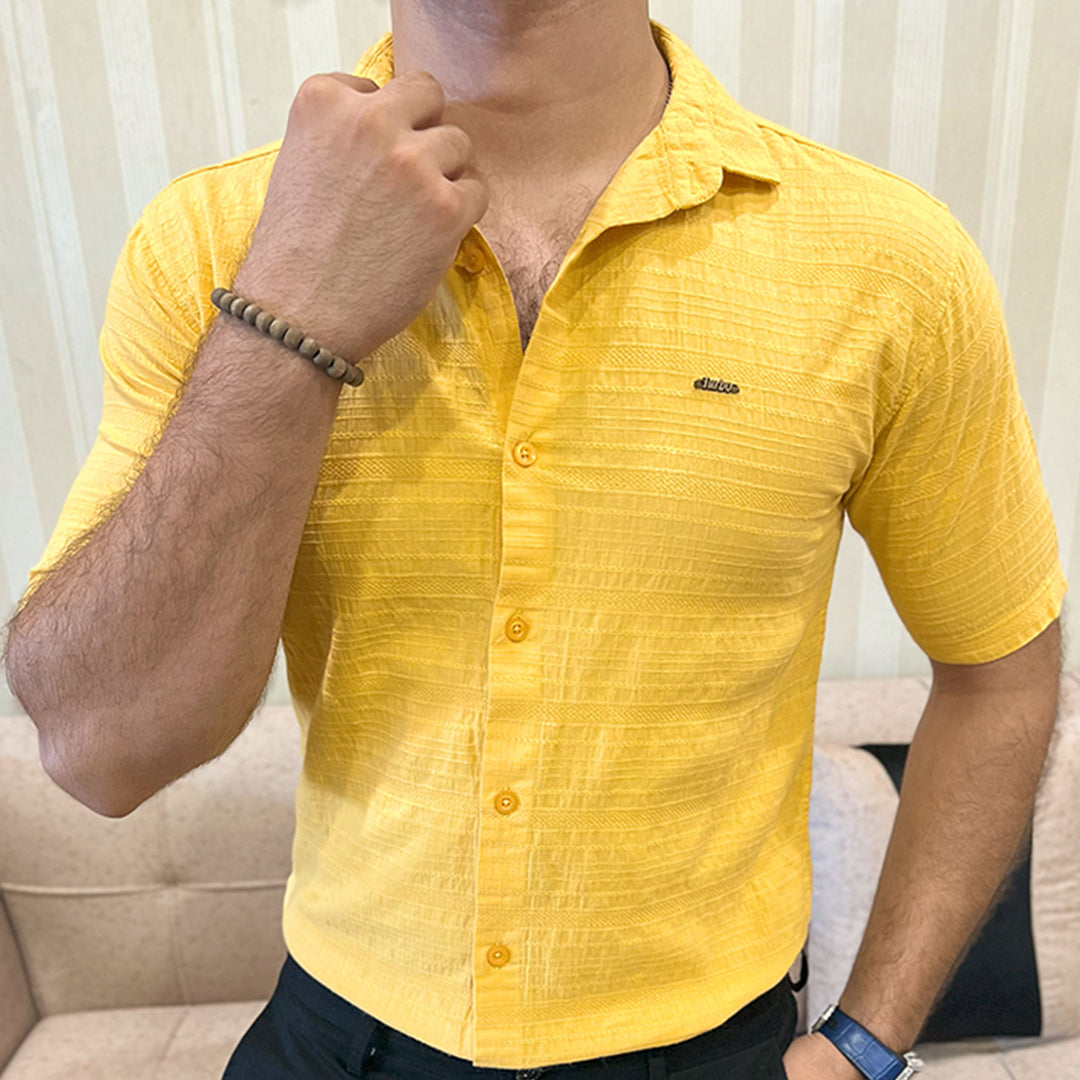 Turbo Knit Craft Crochet Casual Shirt In Yellow
