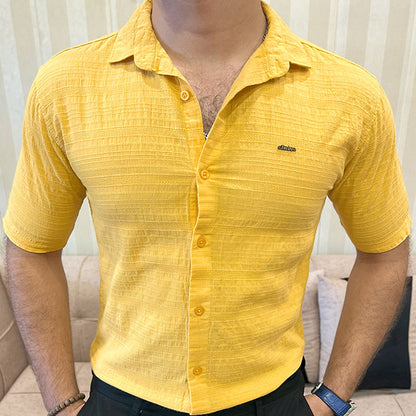 Turbo Knit Craft Crochet Casual Shirt In Yellow