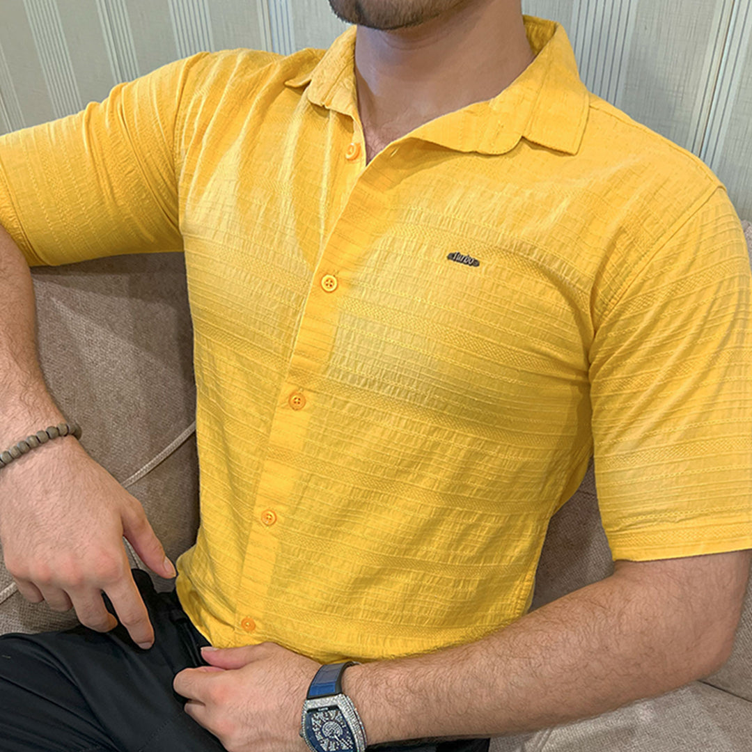 Turbo Knit Craft Crochet Casual Shirt In Yellow