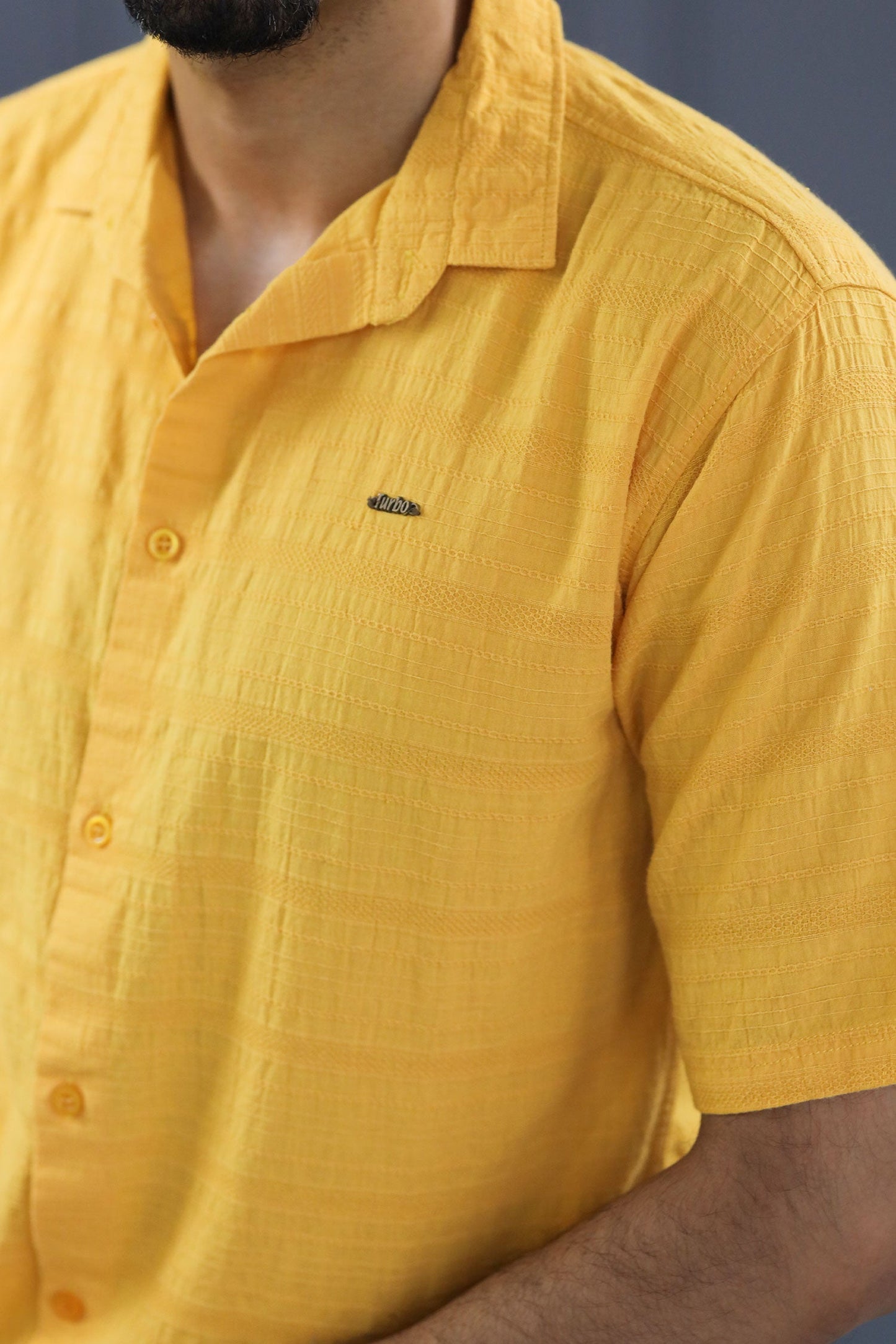 Turbo Knit Craft Crochet Casual Shirt In Yellow