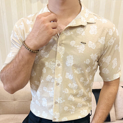 Turbo Rich Floral Printed Casual Shirt In Beige