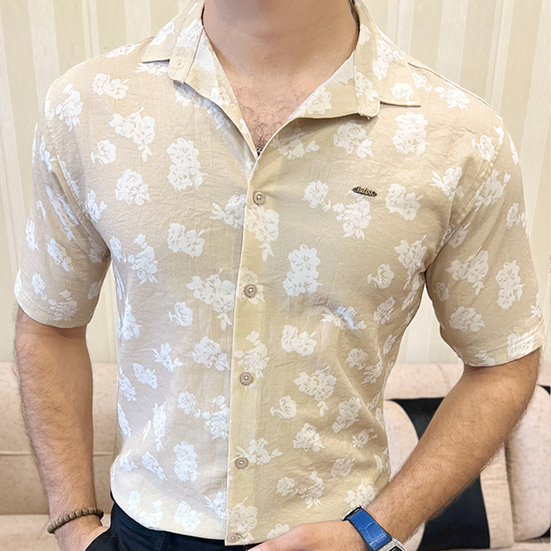 Turbo Rich Floral Printed Casual Shirt In Beige