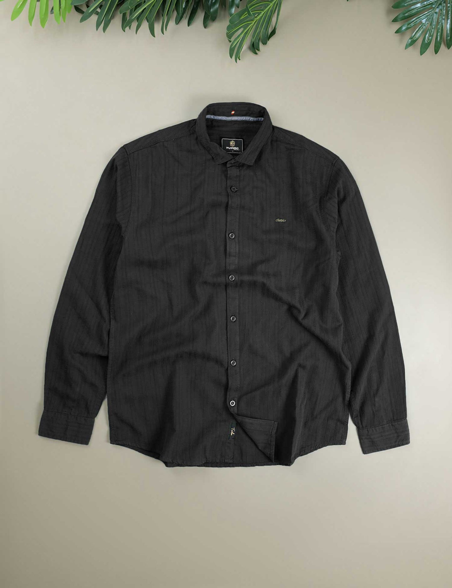 Turbo Billy Textured Knit Long Sleeve Cotton Casual Shirt In Black