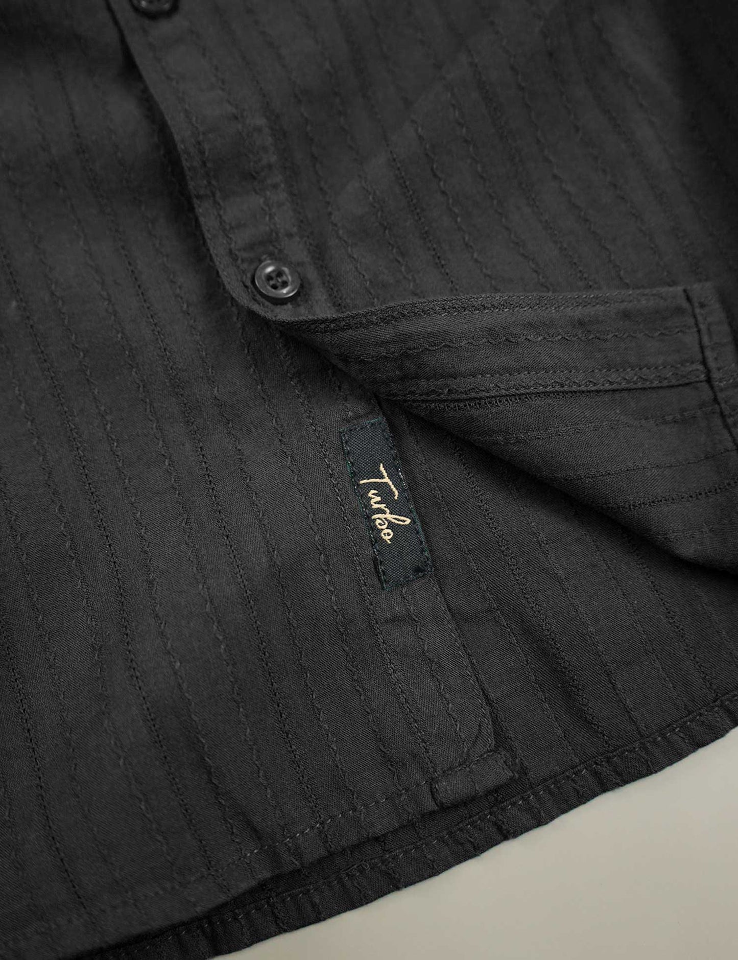 Turbo Billy Textured Knit Long Sleeve Cotton Casual Shirt In Black