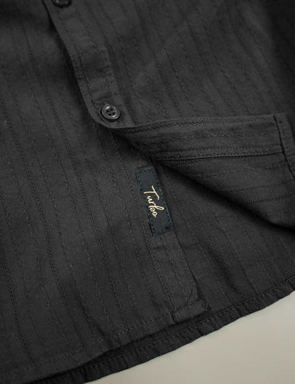Turbo Billy Textured Knit Long Sleeve Cotton Casual Shirt In Black