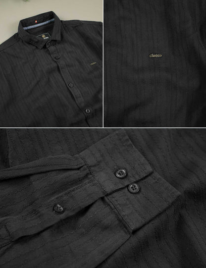 Turbo Billy Textured Knit Long Sleeve Cotton Casual Shirt In Black