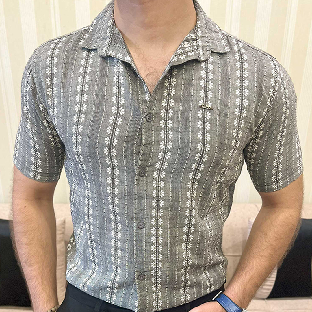 Turbo Cubin Textured Striped Casual Shirt In Charcoal Grey