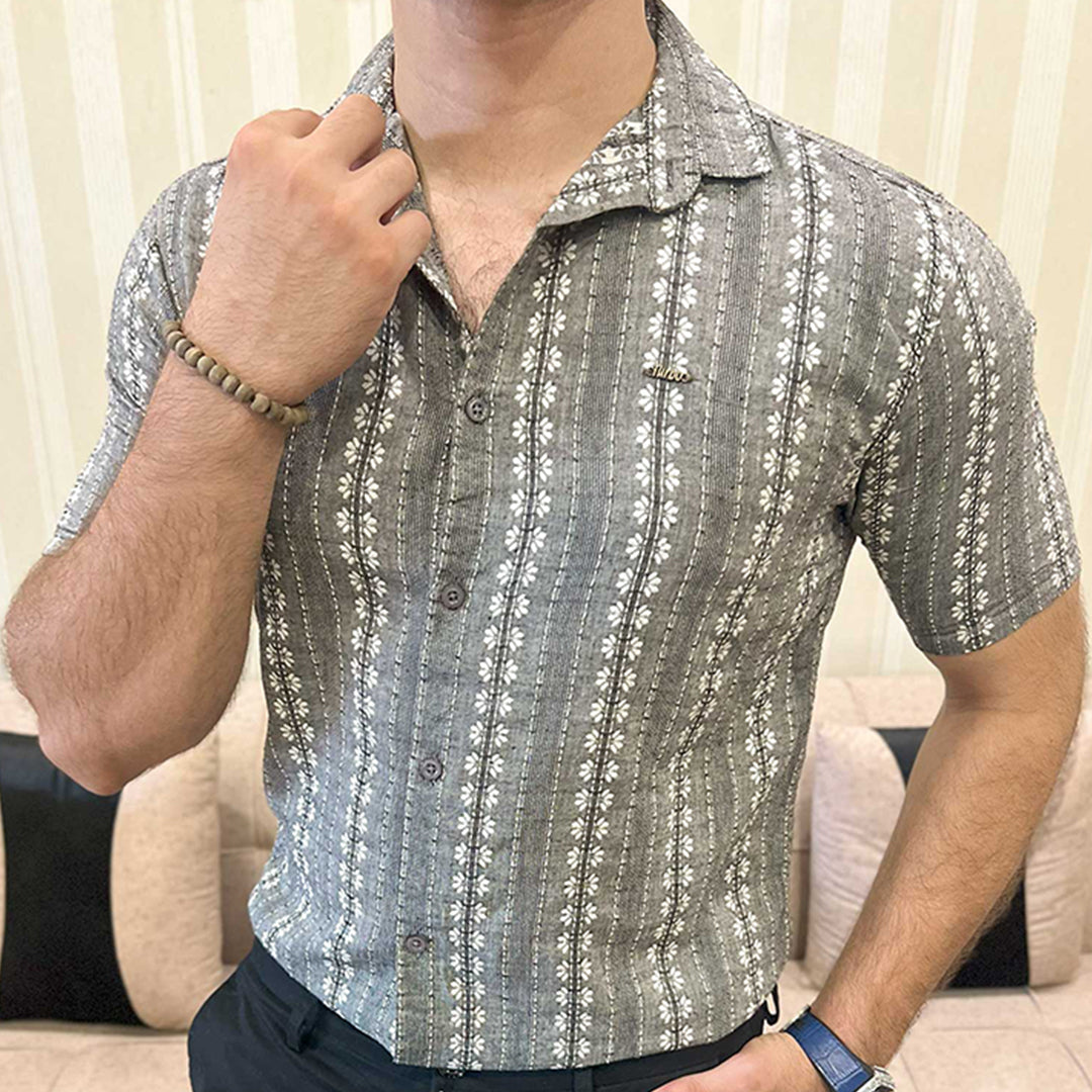 Turbo Cubin Textured Striped Casual Shirt In Charcoal Grey