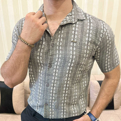 Turbo Cubin Textured Striped Casual Shirt In Charcoal Grey