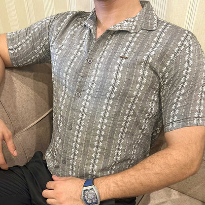 Turbo Cubin Textured Striped Casual Shirt In Charcoal Grey
