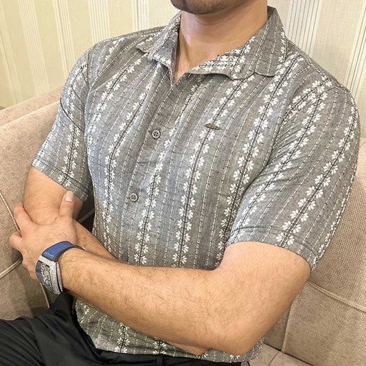 Turbo Cubin Textured Striped Casual Shirt In Charcoal Grey