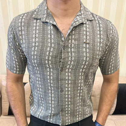 Turbo Cubin Textured Striped Casual Shirt In Charcoal Grey