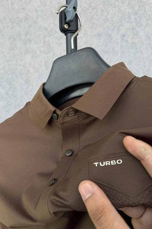 Turbo Embossed Pocket Motif Men's Polo Shirt In Dark Brown