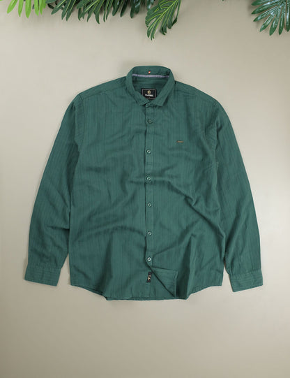 Turbo Billy Textured Knit Long Sleeve Cotton Casual Shirt In Green