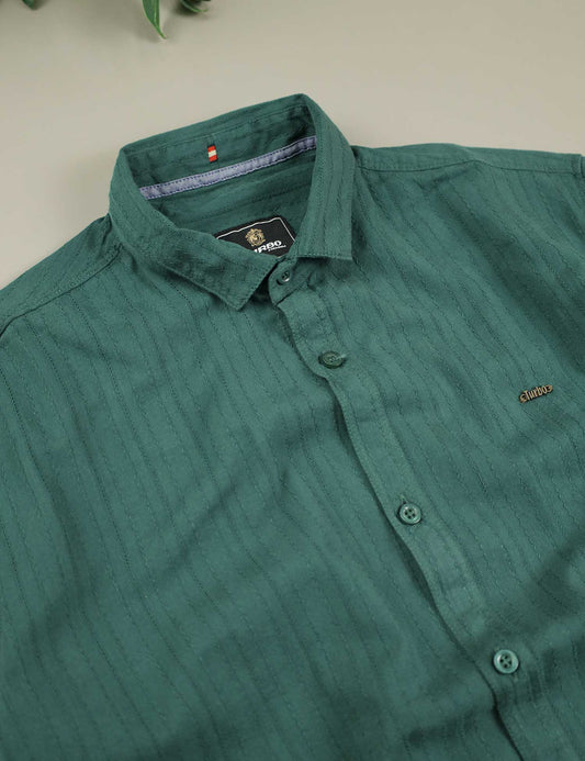 Turbo Billy Textured Knit Long Sleeve Cotton Casual Shirt In Green