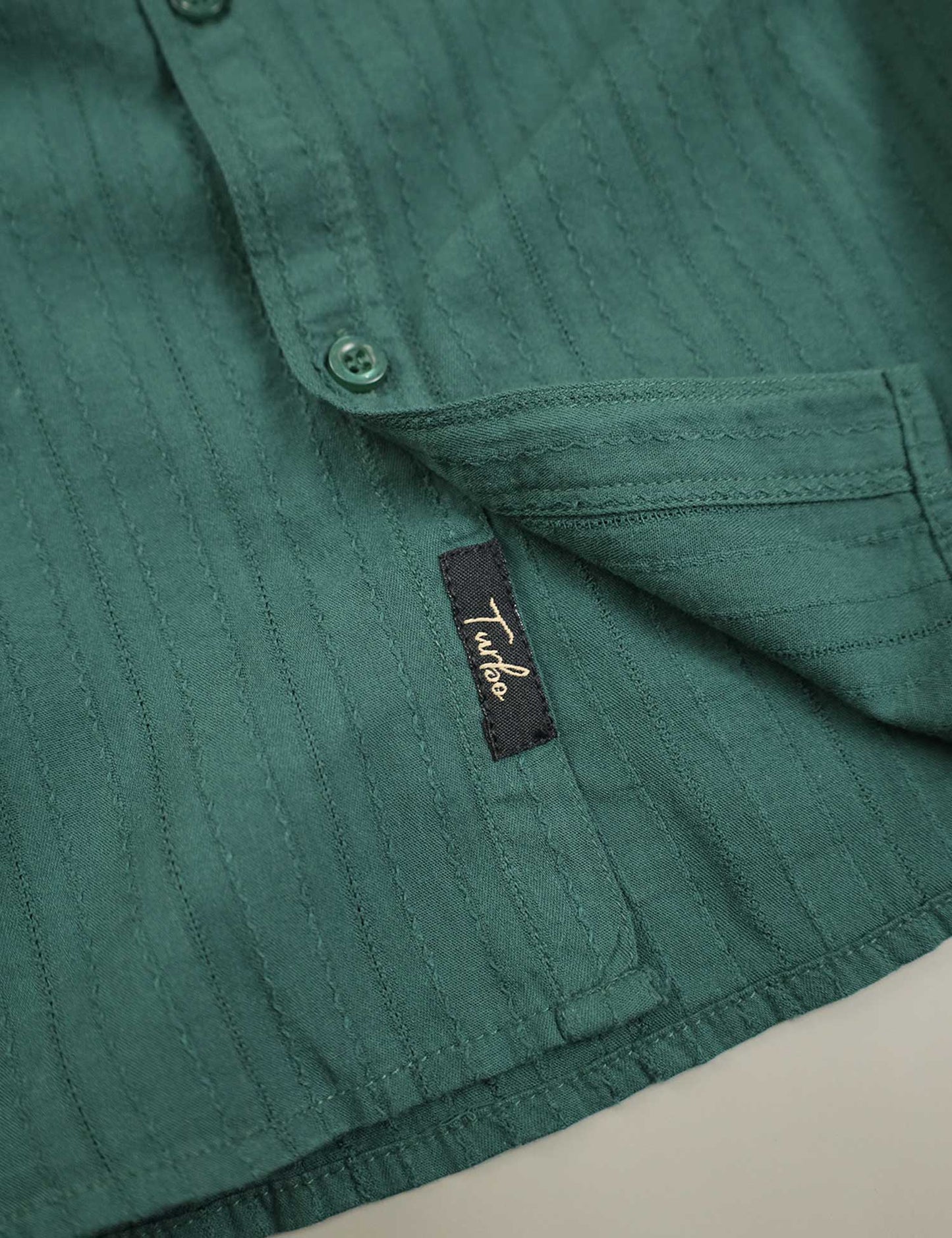 Turbo Billy Textured Knit Long Sleeve Cotton Casual Shirt In Green