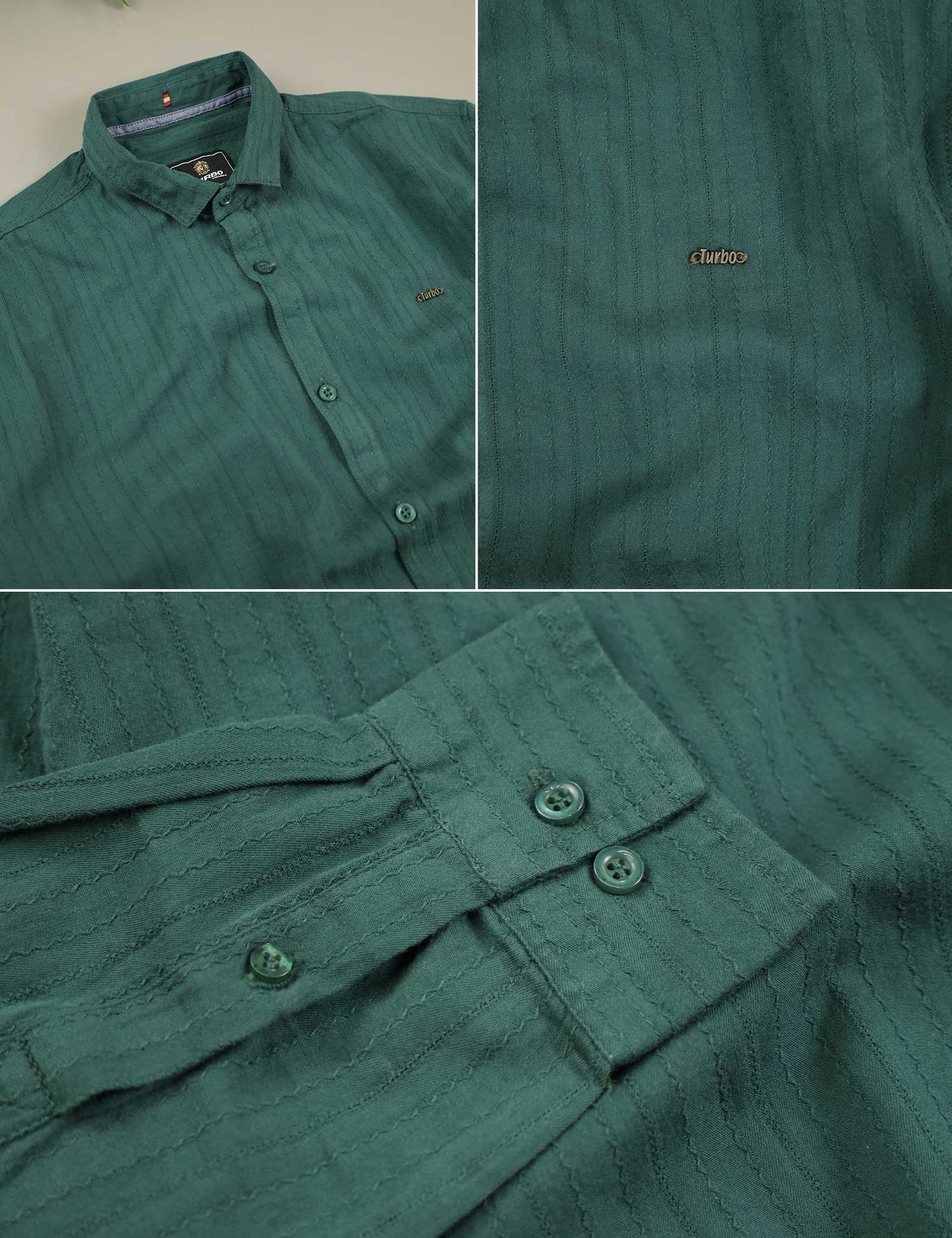 Turbo Billy Textured Knit Long Sleeve Cotton Casual Shirt In Green