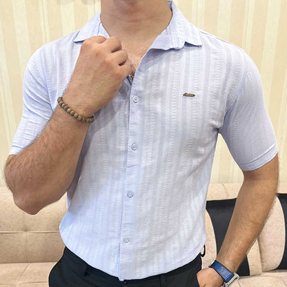 Turbo Endless Cool Embossed Casual Shirt In Light Blue
