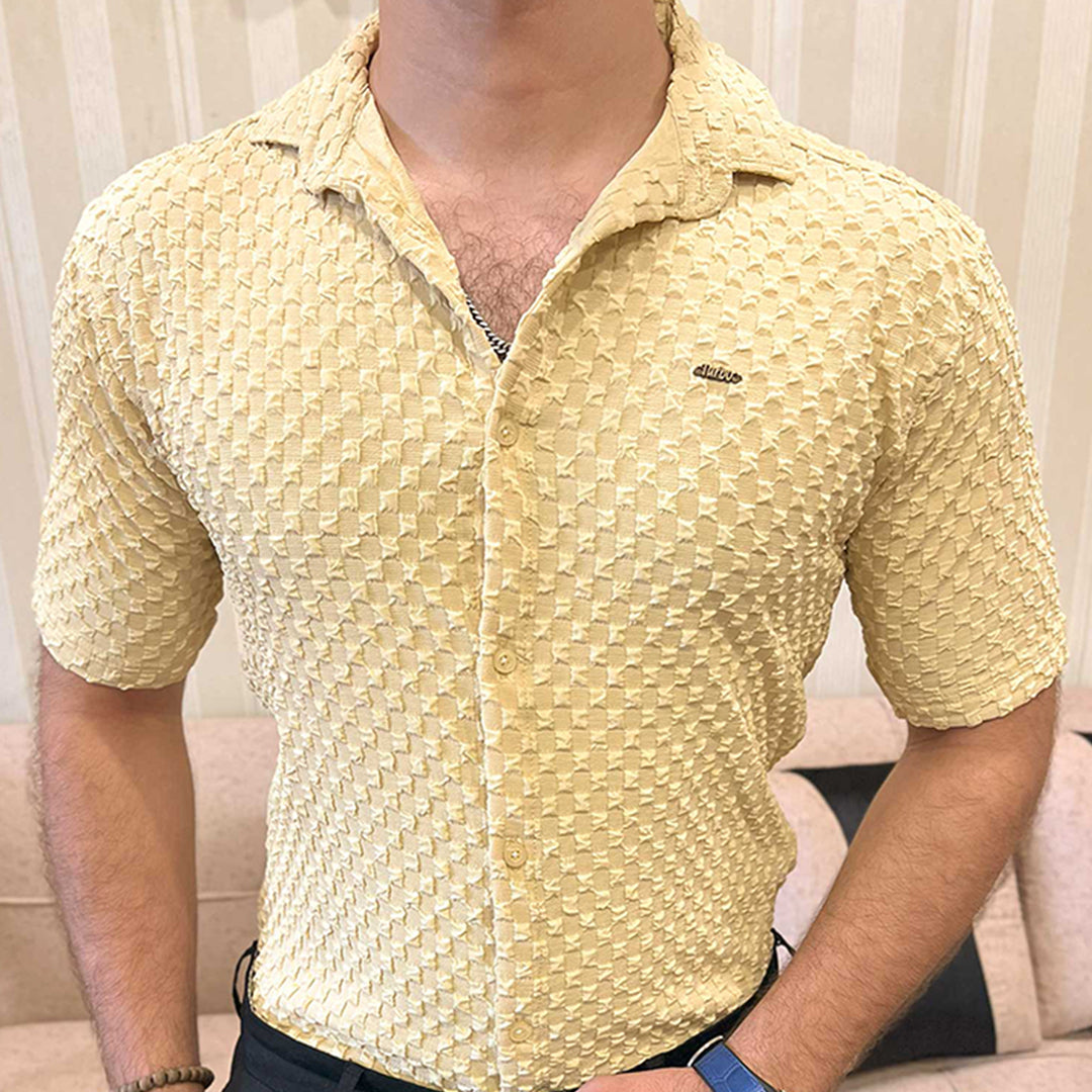 Turbo Popcorn Cuba Waffle Casual Shirt In Lemon