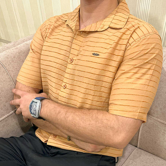 Turbo Snitch Striped Casual Shirt In Light Orange