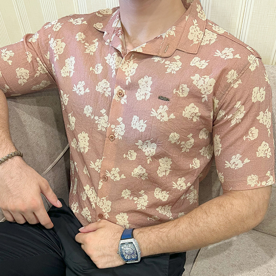 Turbo Rich Floral Printed Casual Shirt In Light Brick