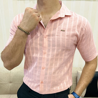 Turbo ShowOff Self Pattern Casual Shirt In Light Pink