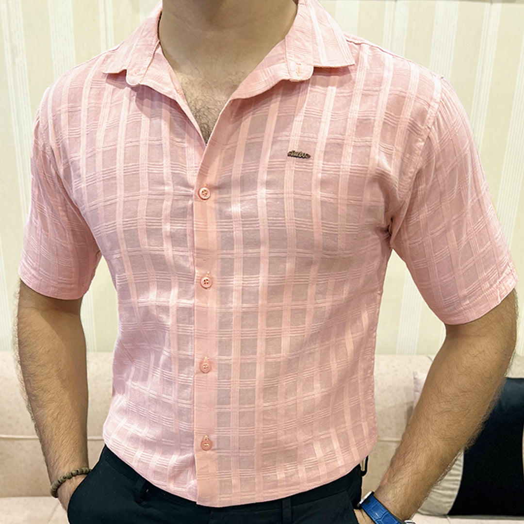 Turbo ShowOff Self Pattern Casual Shirt In Light Pink